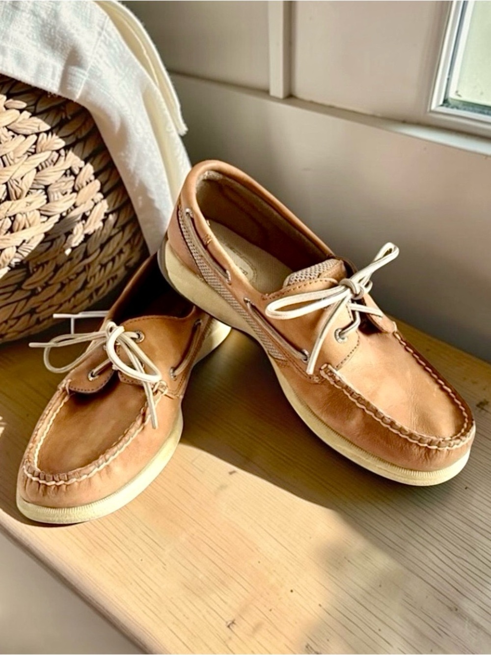 Sperry Top‑Sider Tan Leather Boat Shoes ⛵️ Wide Width Women’s 6.5